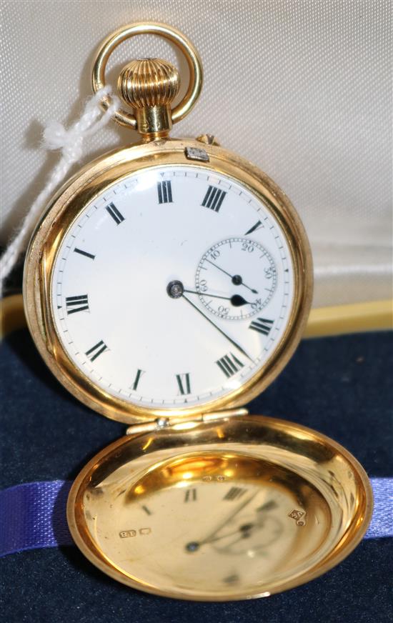 A Victorian 18ct gold keyless hunter fob watch, by Rotherham of London,